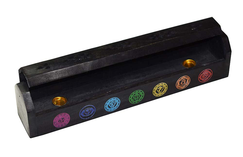 Chakra BLACK Wooden Incense Holder Smoke Box