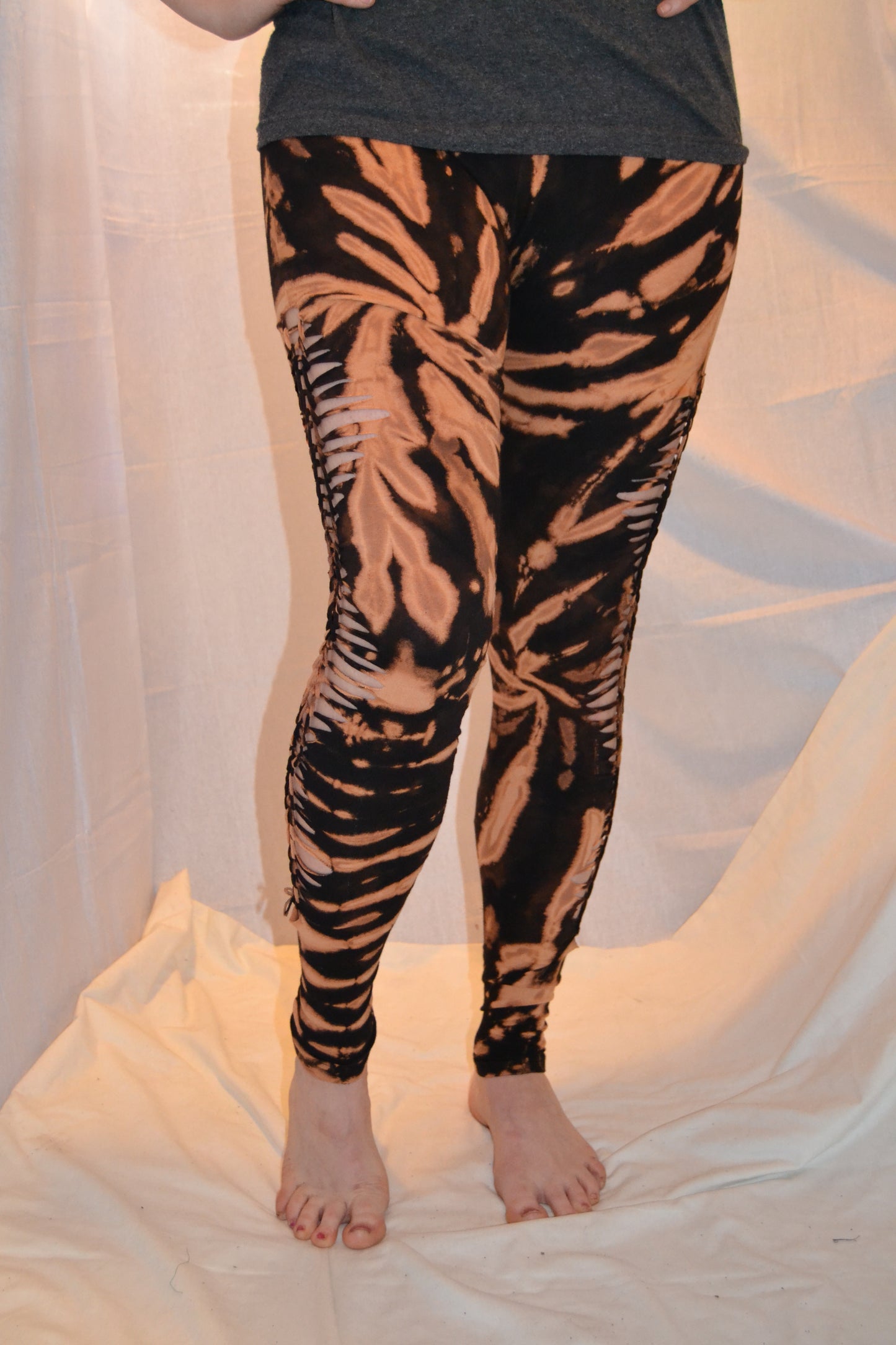 Tie Dye Psychedelic Handmade Psy Pixie razor-cut knotted Leggings Black Brown FREESIZE