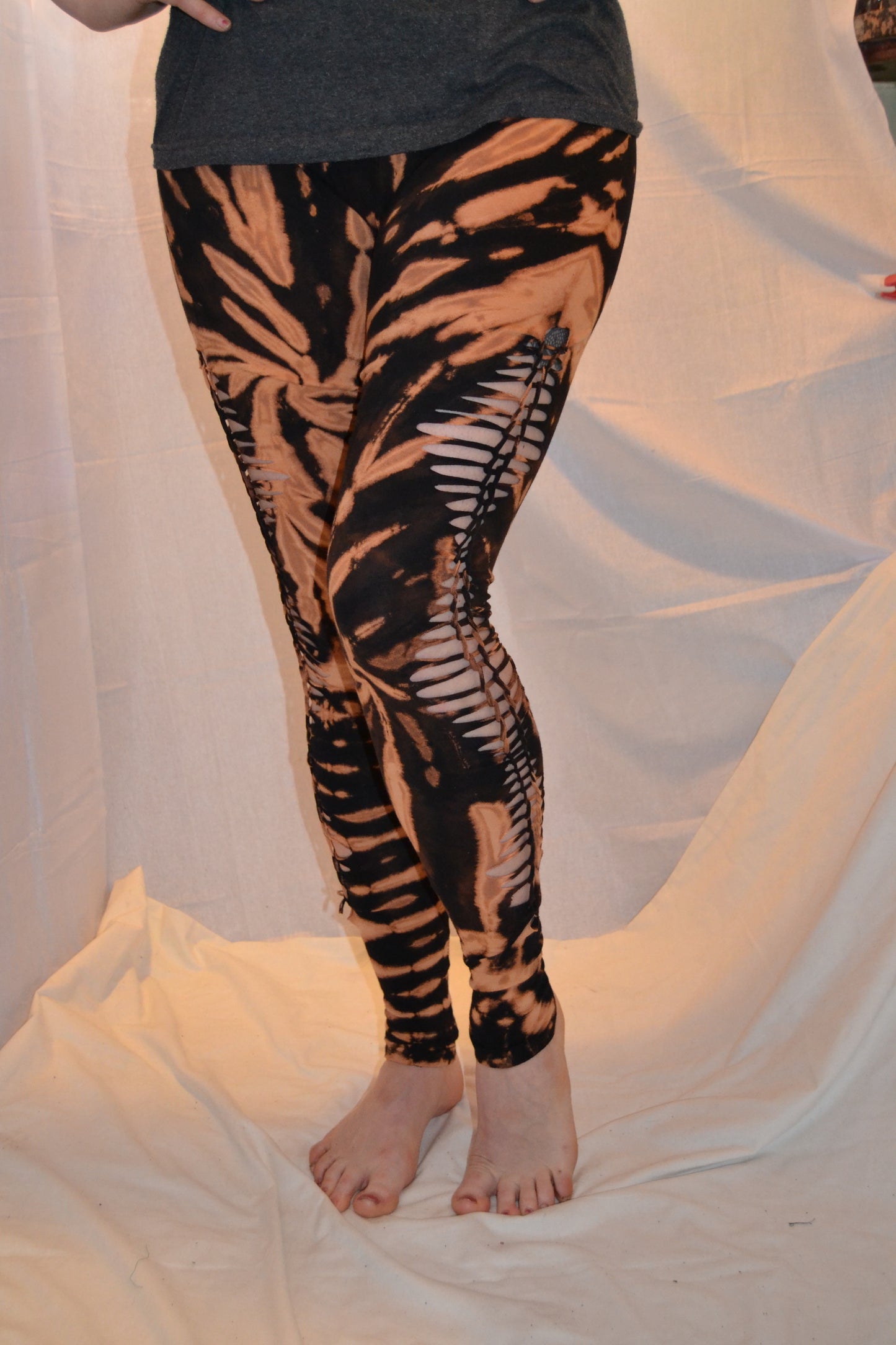 Tie Dye Psychedelic Handmade Psy Pixie razor-cut knotted Leggings Black Brown FREESIZE