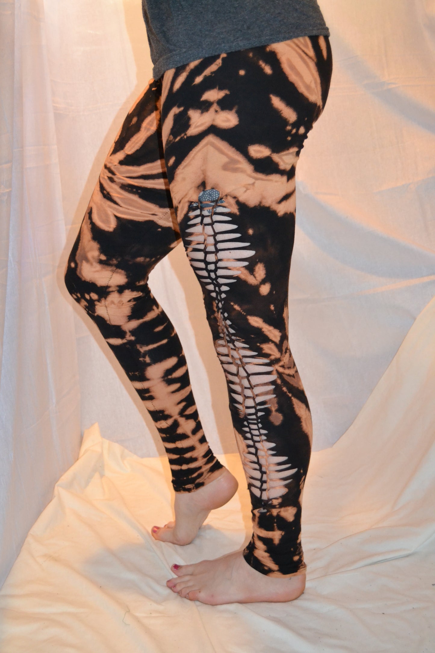 Tie Dye Psychedelic Handmade Psy Pixie razor-cut knotted Leggings Black Brown FREESIZE