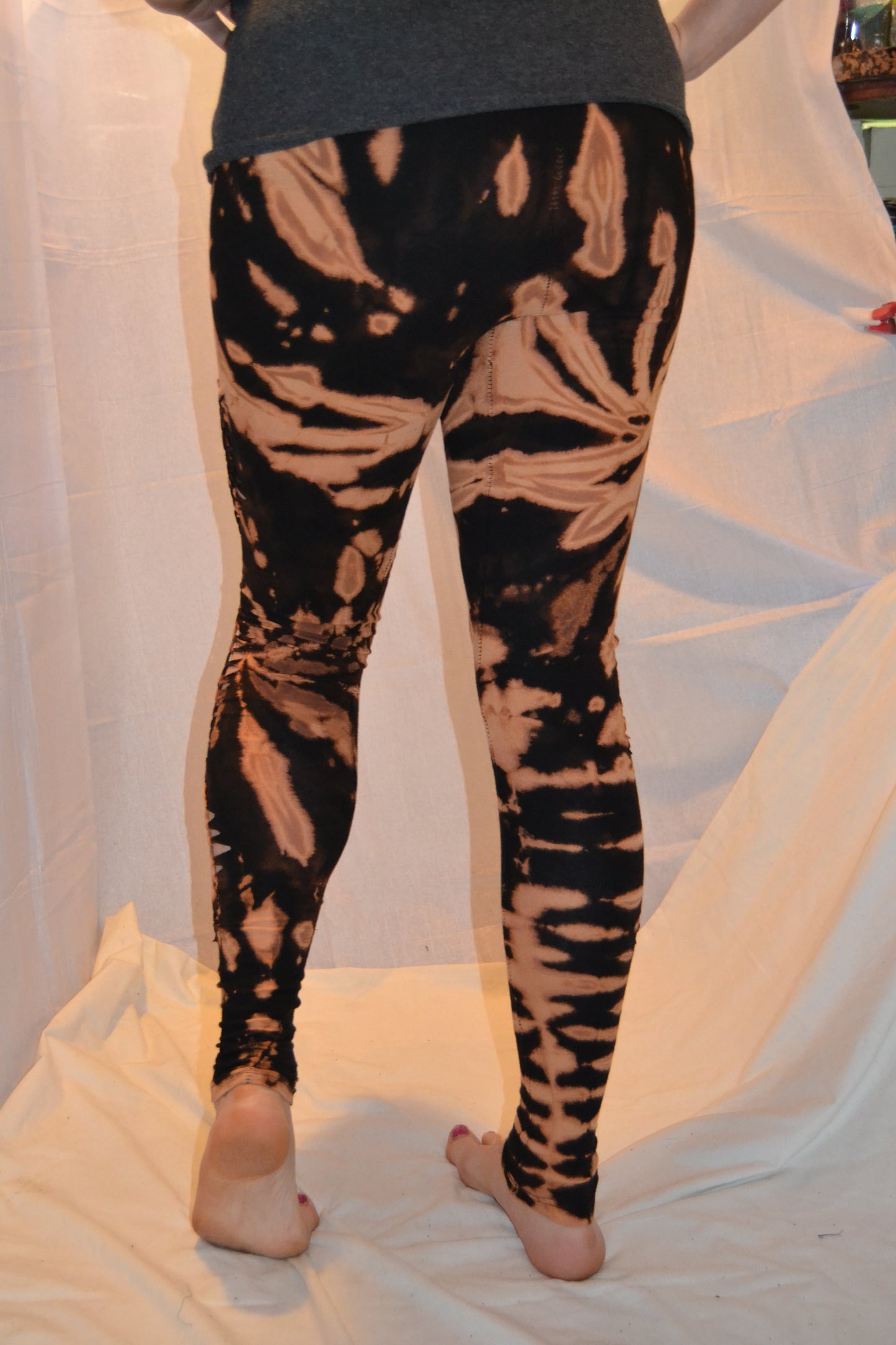 Tie Dye Psychedelic Handmade Psy Pixie razor-cut knotted Leggings Black Brown FREESIZE