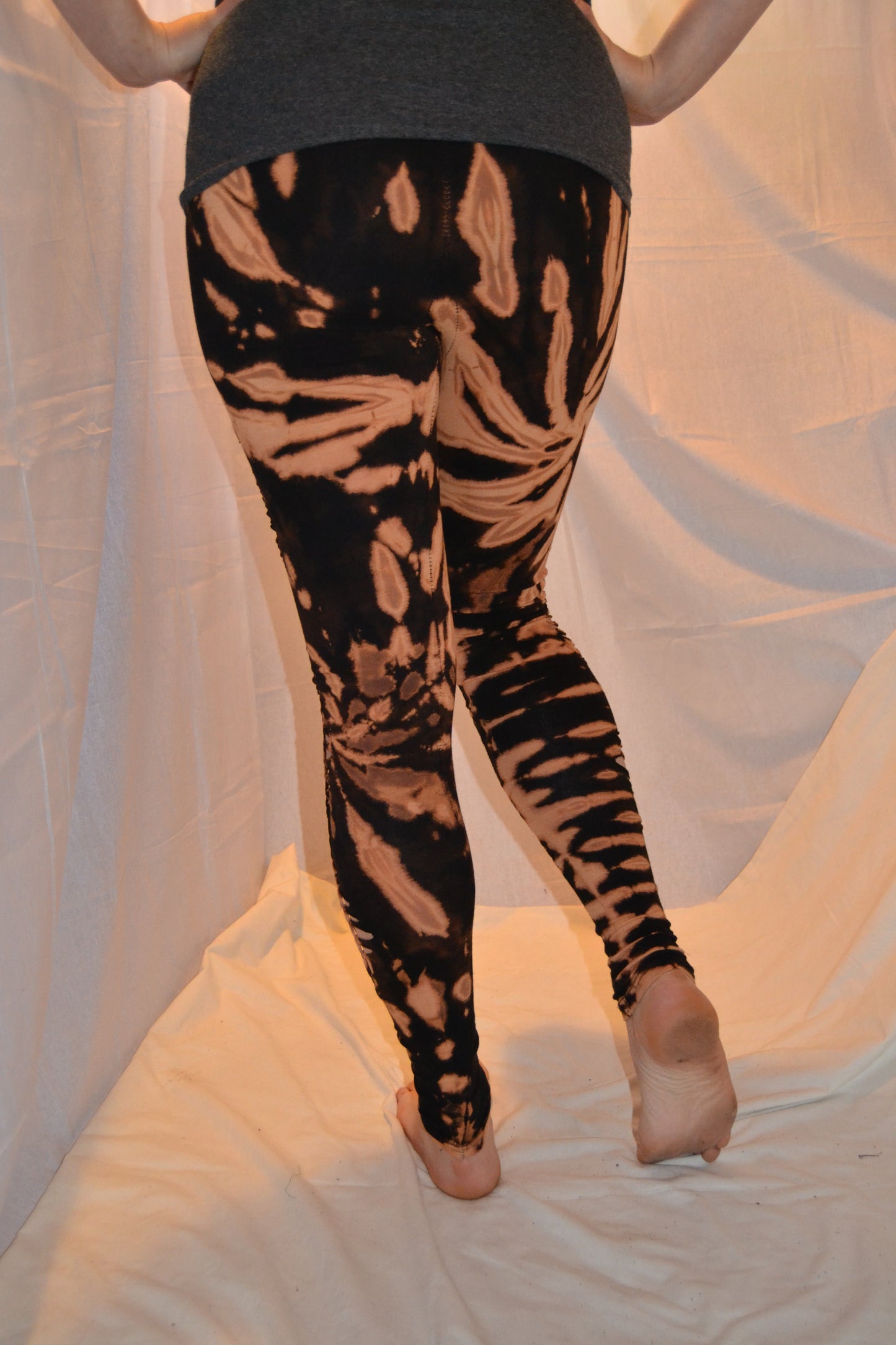 Tie Dye Psychedelic Handmade Psy Pixie razor-cut knotted Leggings Black Brown FREESIZE