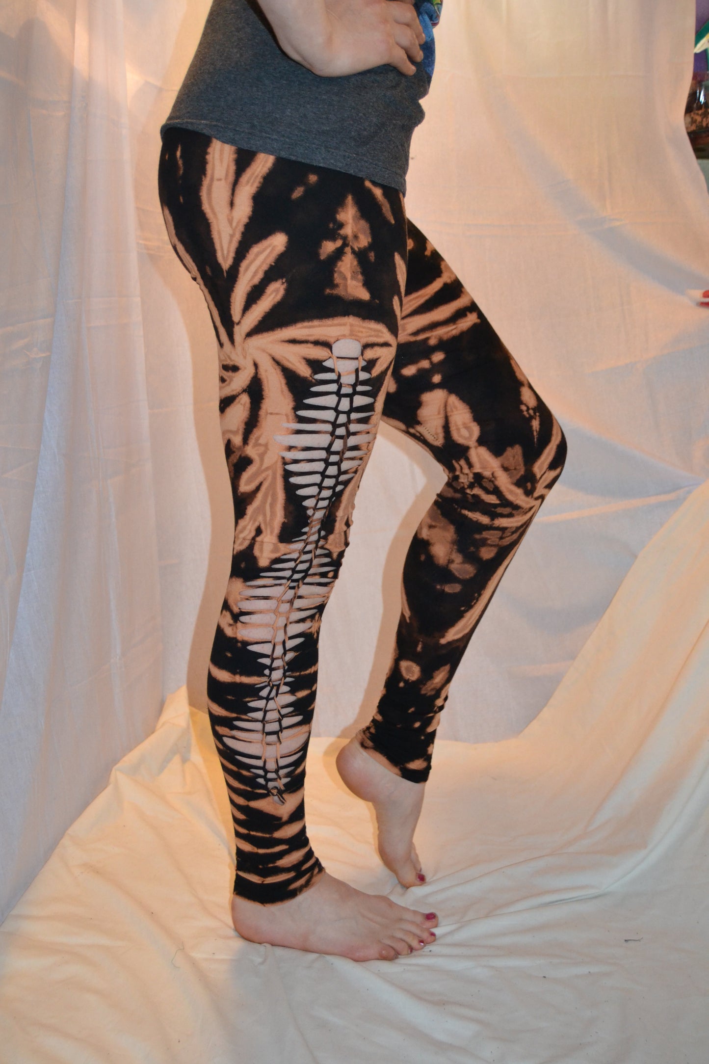 Tie Dye Psychedelic Handmade Psy Pixie razor-cut knotted Leggings Black Brown FREESIZE