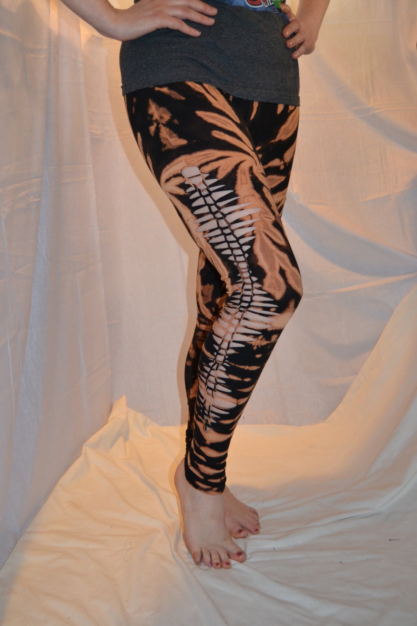 Tie Dye Psychedelic Handmade Psy Pixie razor-cut knotted Leggings Black Brown FREESIZE