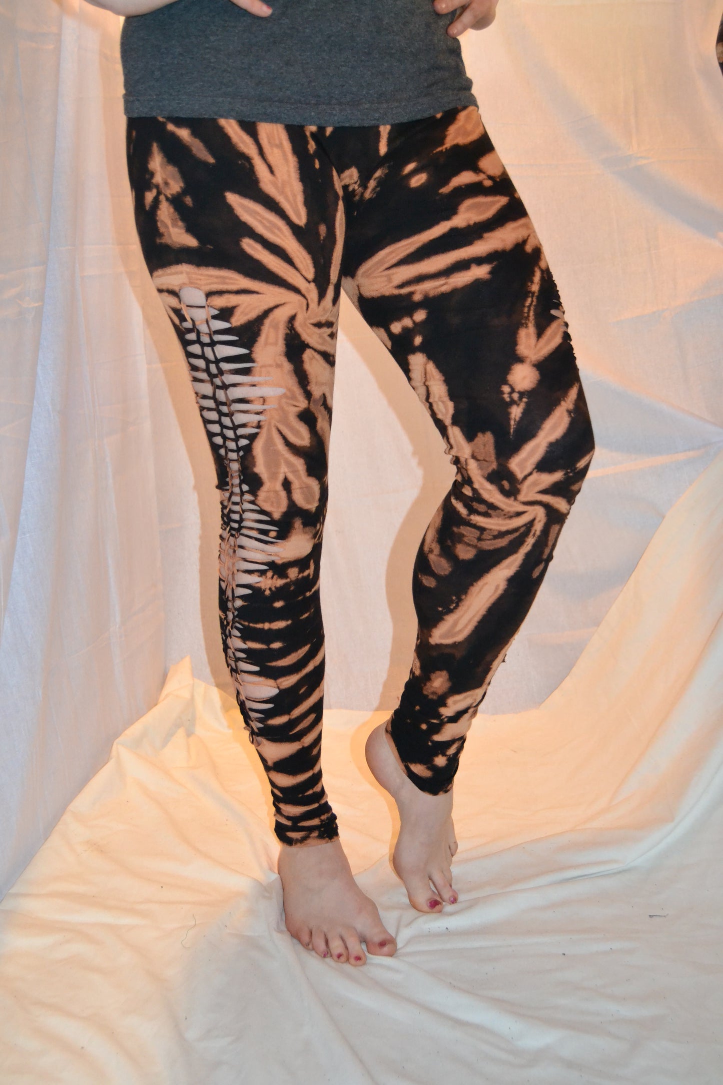 Tie Dye Psychedelic Handmade Psy Pixie razor-cut knotted Leggings Black Brown FREESIZE