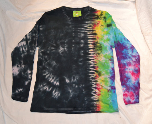 Tie Dye rainbow and black long sleeve T shirt UNISEX S-4XL