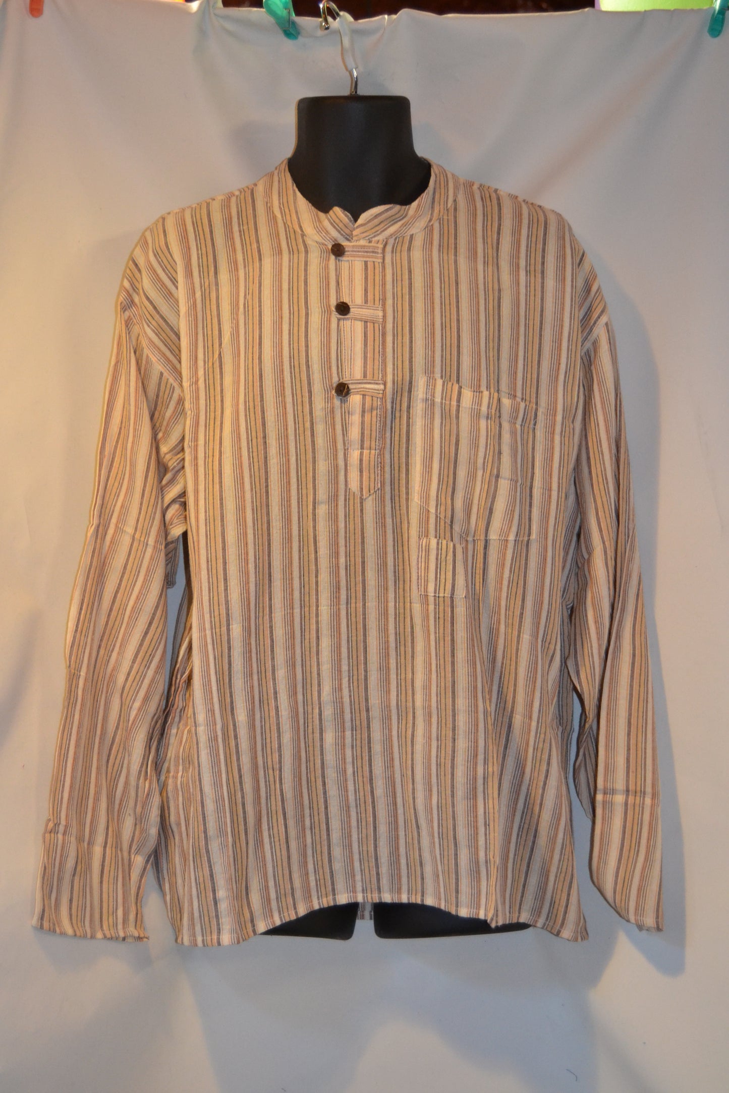 Grandad shirt collarless Hippy festival top STRIPE