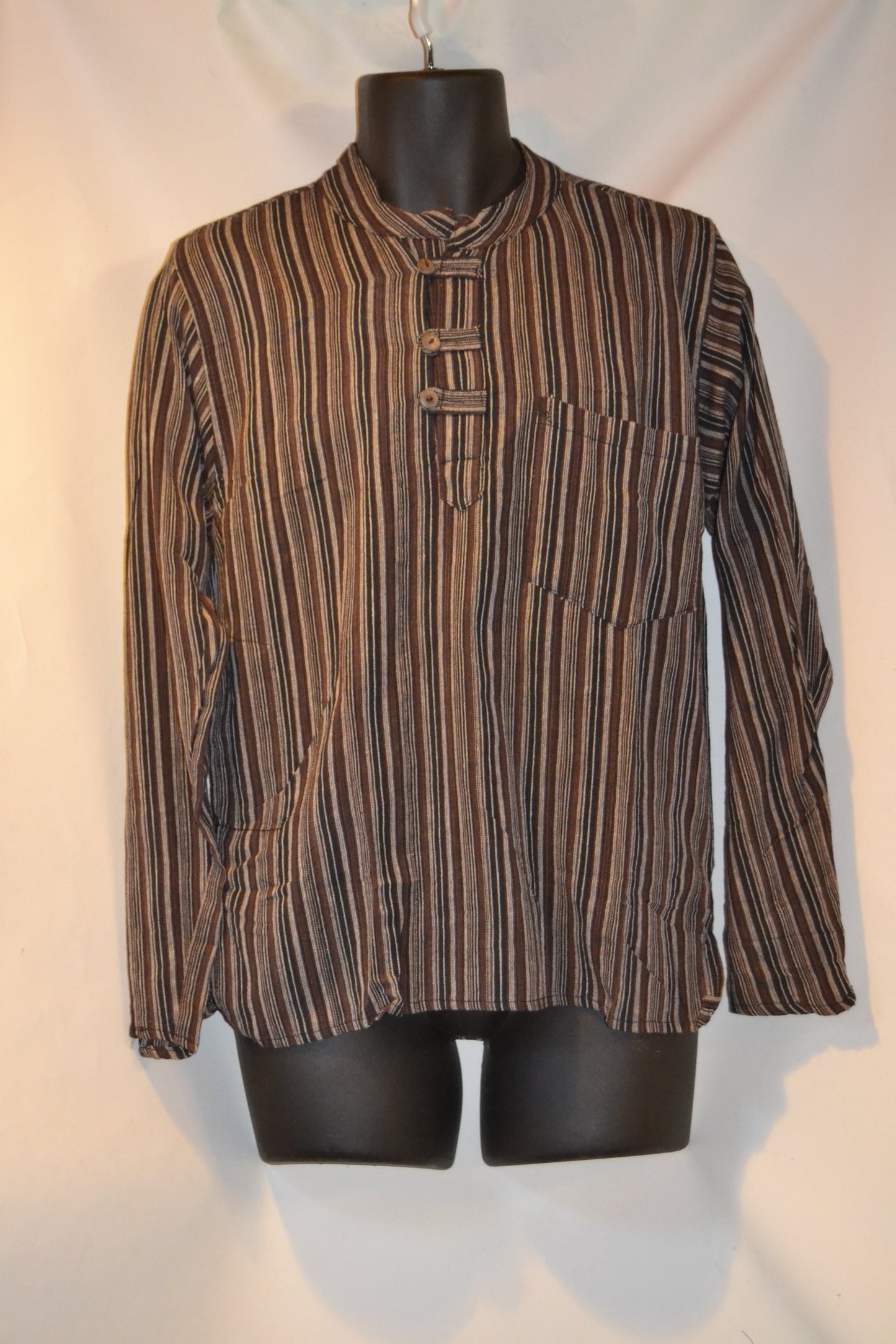 Grandad shirt collarless Hippy festival top STRIPE