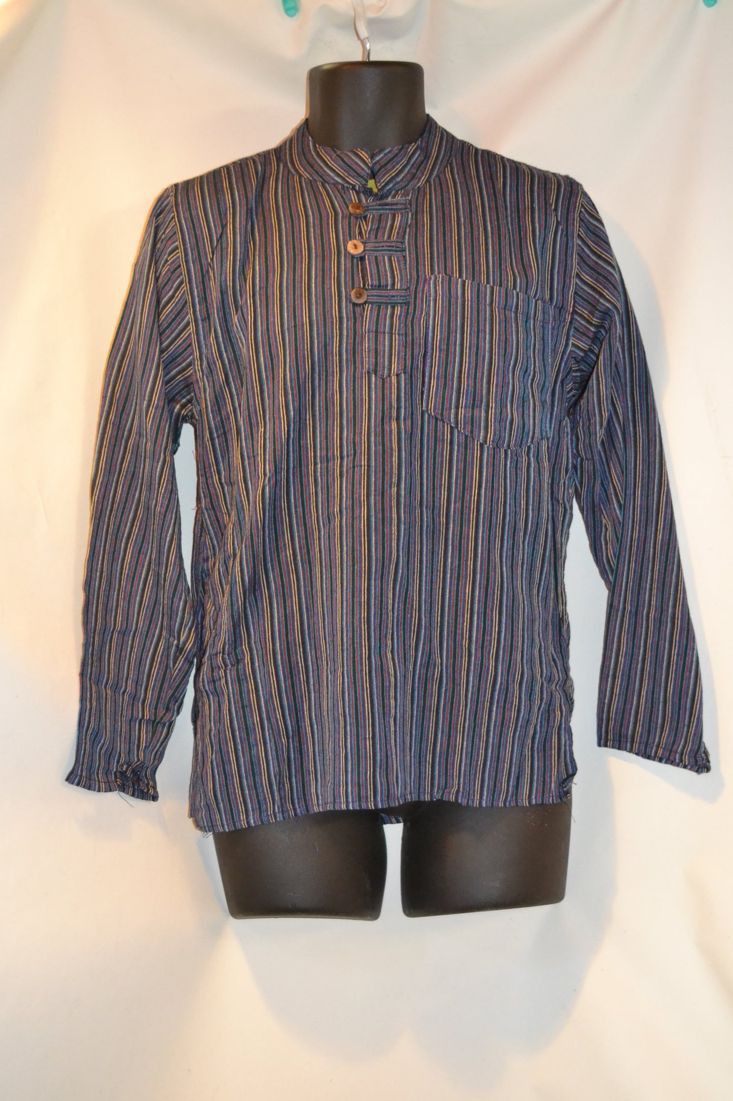 Grandad shirt collarless Hippy festival top STRIPE