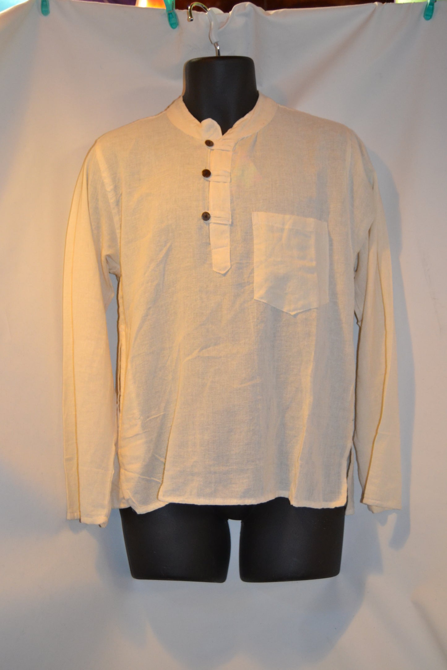 Grandad shirt collarless Hippy festival top PLAIN