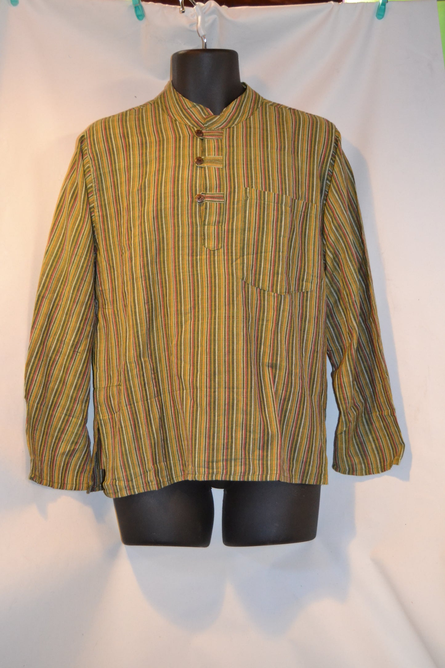 Grandad shirt collarless Hippy festival top STRIPE