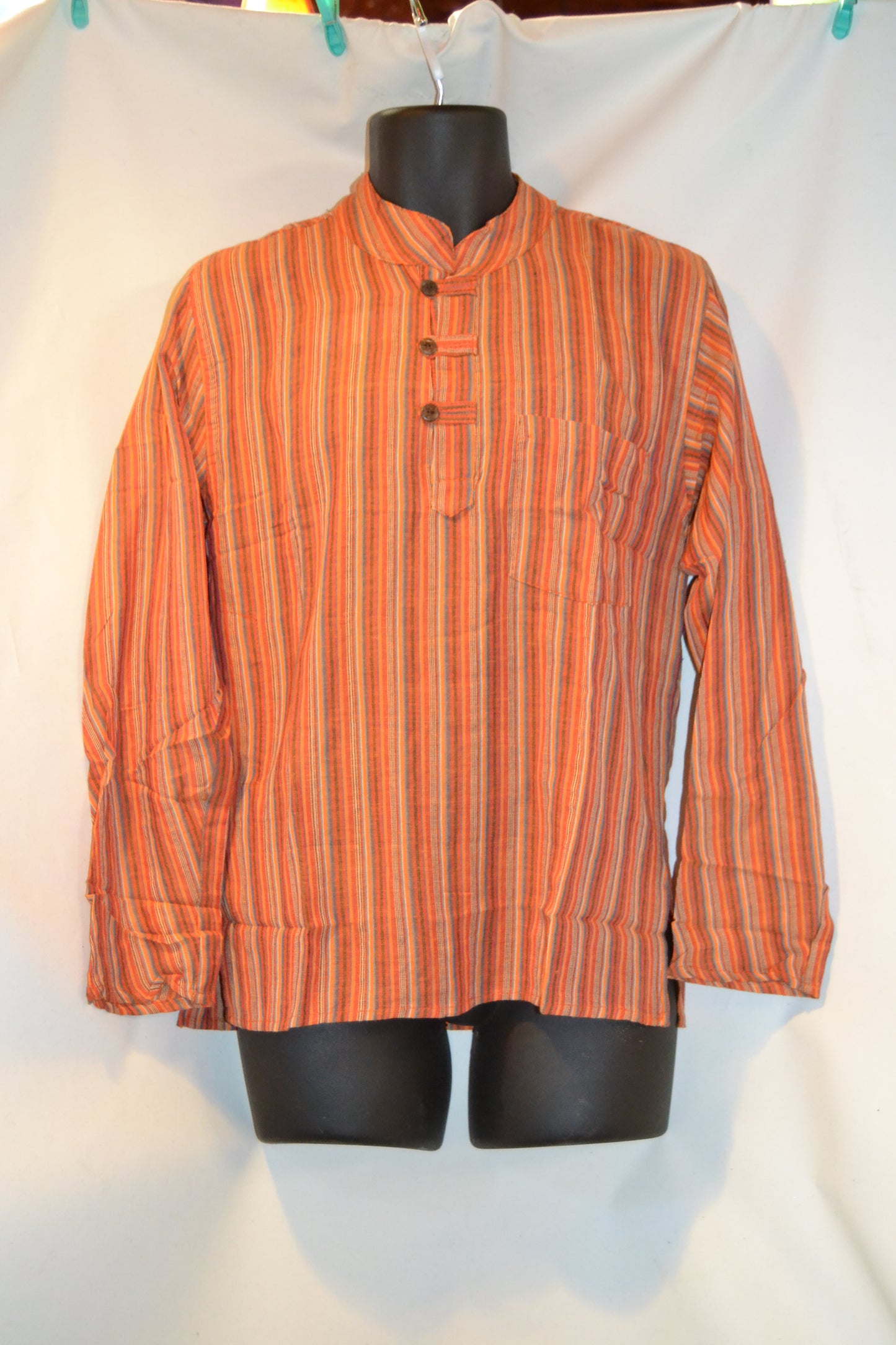 Grandad shirt collarless Hippy festival top STRIPE