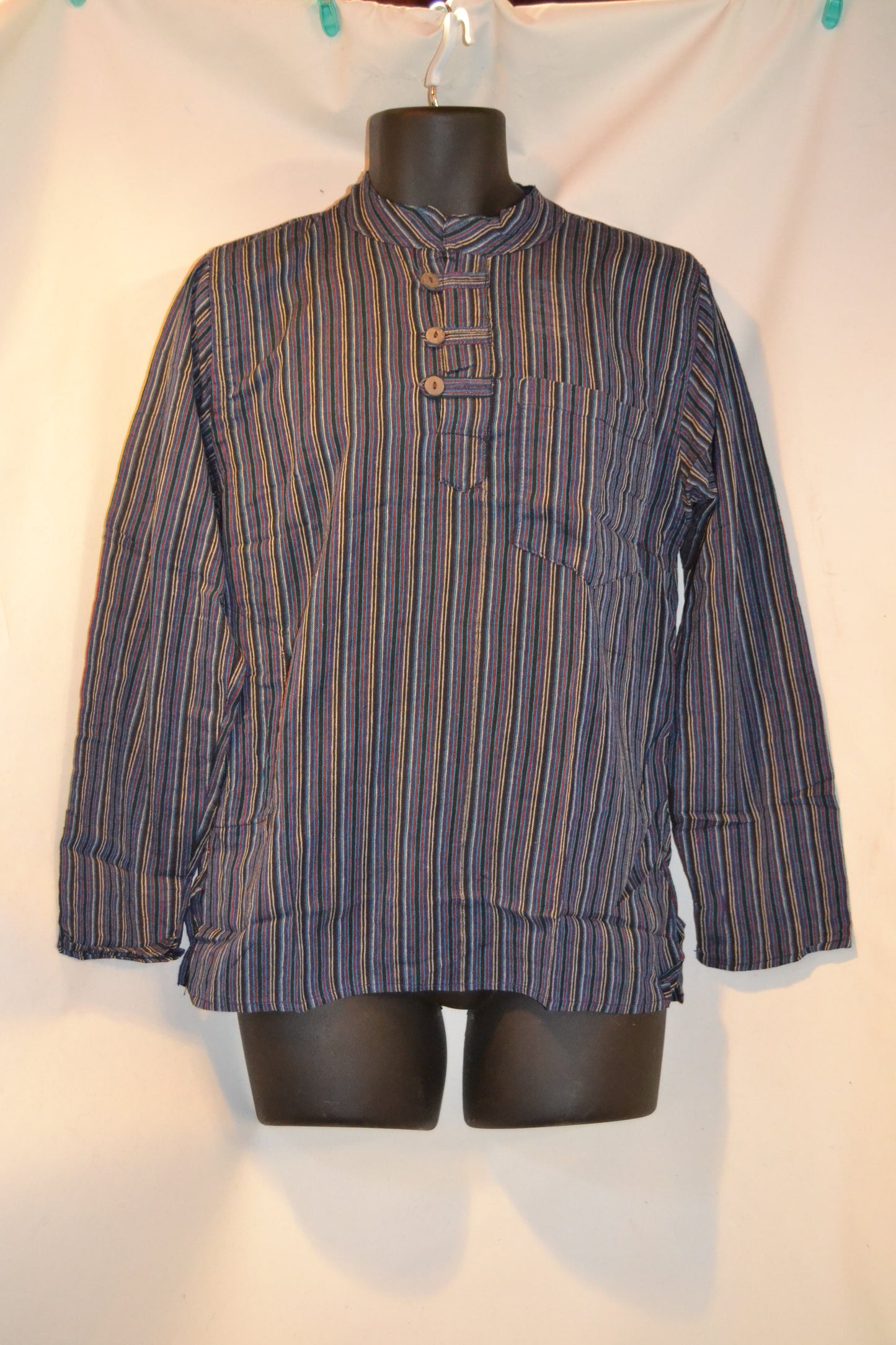 Grandad shirt collarless Hippy festival top STRIPE