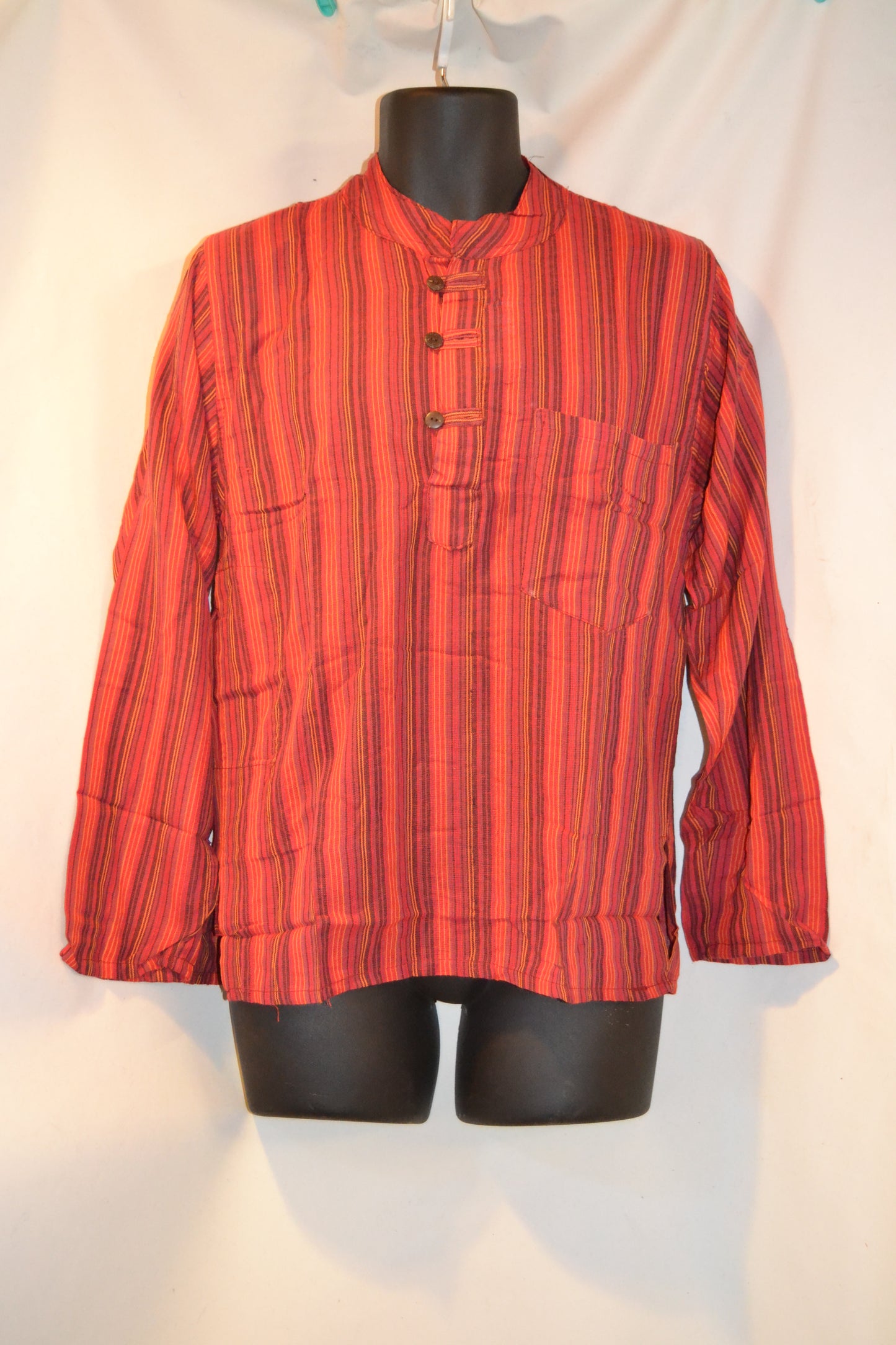 Grandad shirt collarless Hippy festival top STRIPE