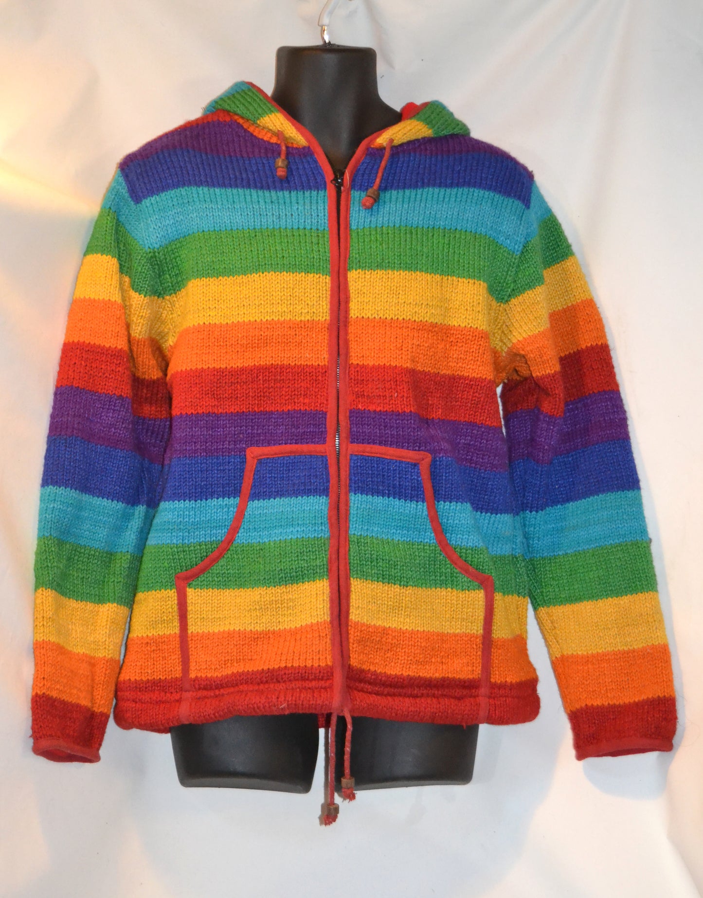 Rainbow Stripe Wool Fleece Lined Coat