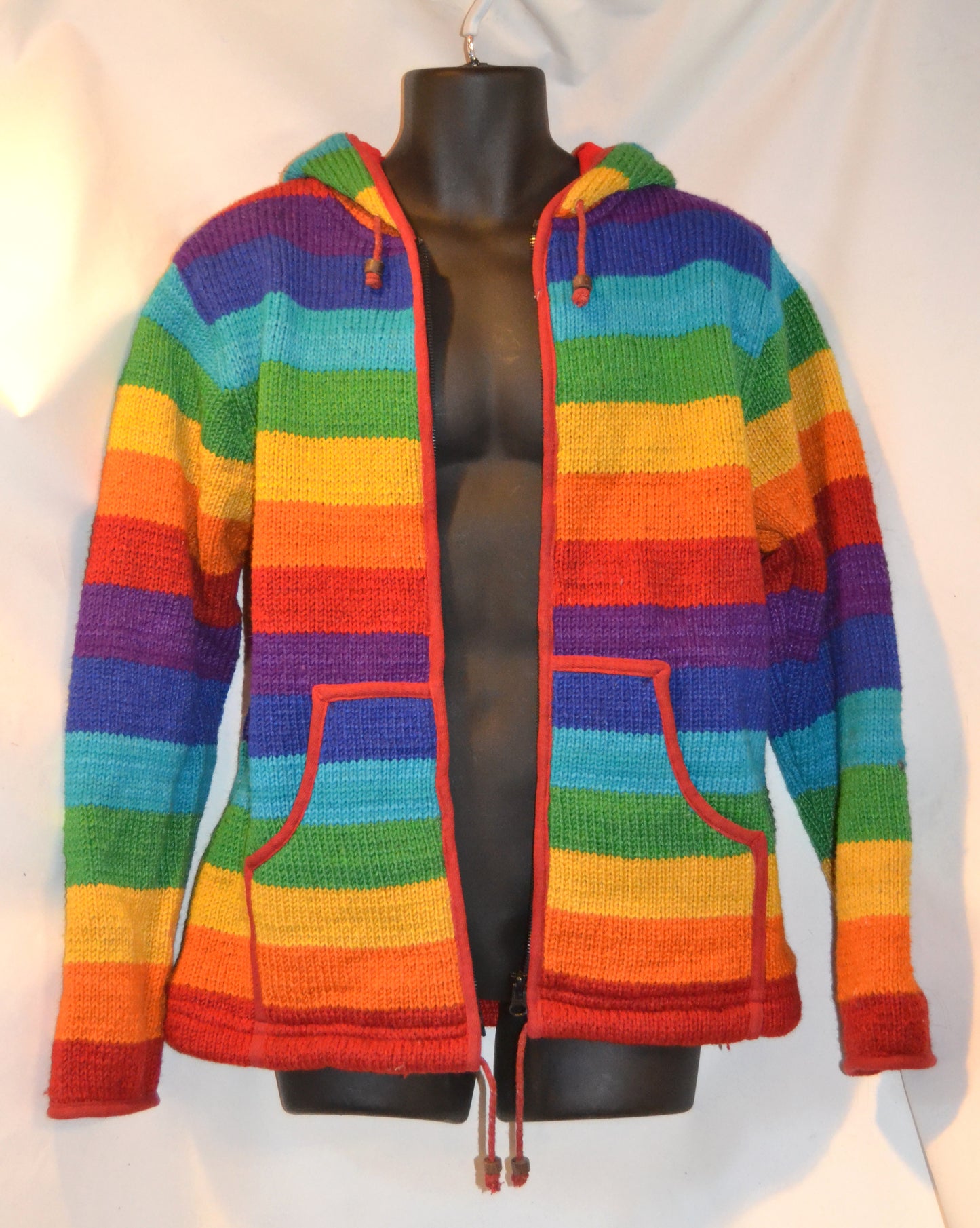 Rainbow Stripe Wool Fleece Lined Coat