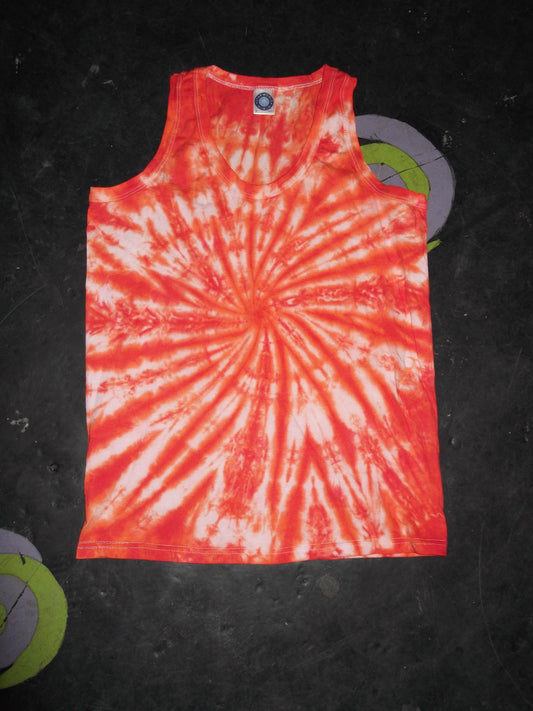 Orange Red spiral festival tie dye t shirt tank vest top men's summer size S-2XL