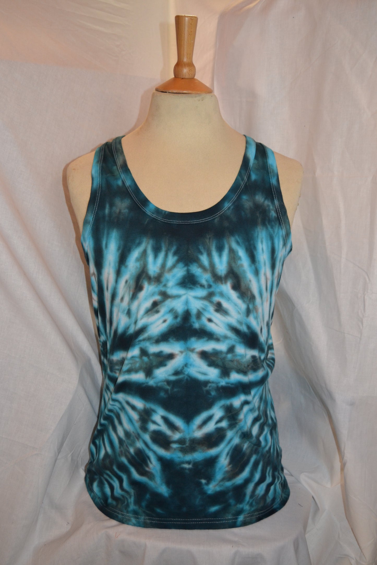 Dark Blue turquoise side spiral festival tie dye t shirt tank vest top men's summer size S-2XL