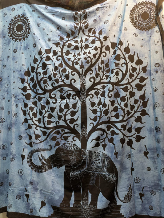 Elephant Tree Blue Large bedspread wall hanging tapestry
