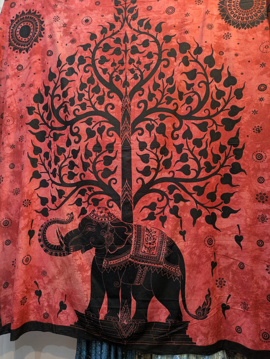 Elephant Tree Red Large bedspread wall hanging tapestry