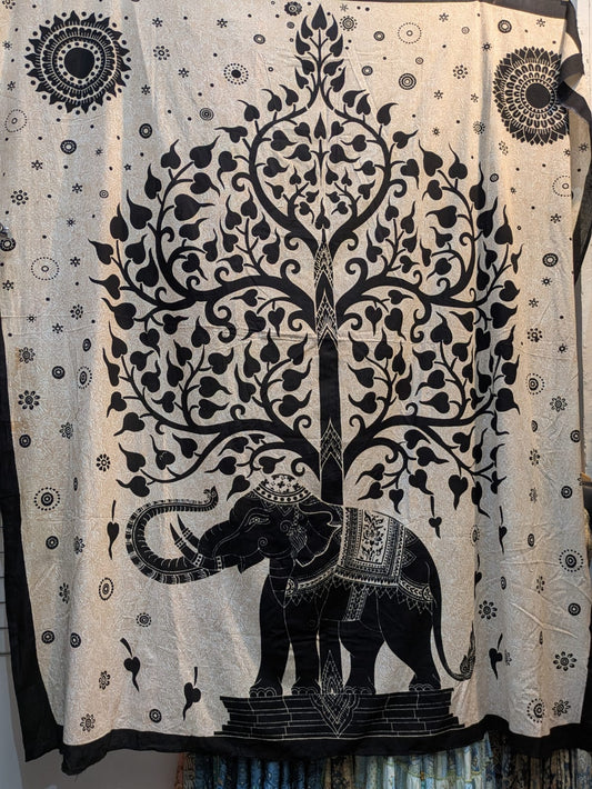 Elephant Tree White Large bedspread wall hanging tapestry