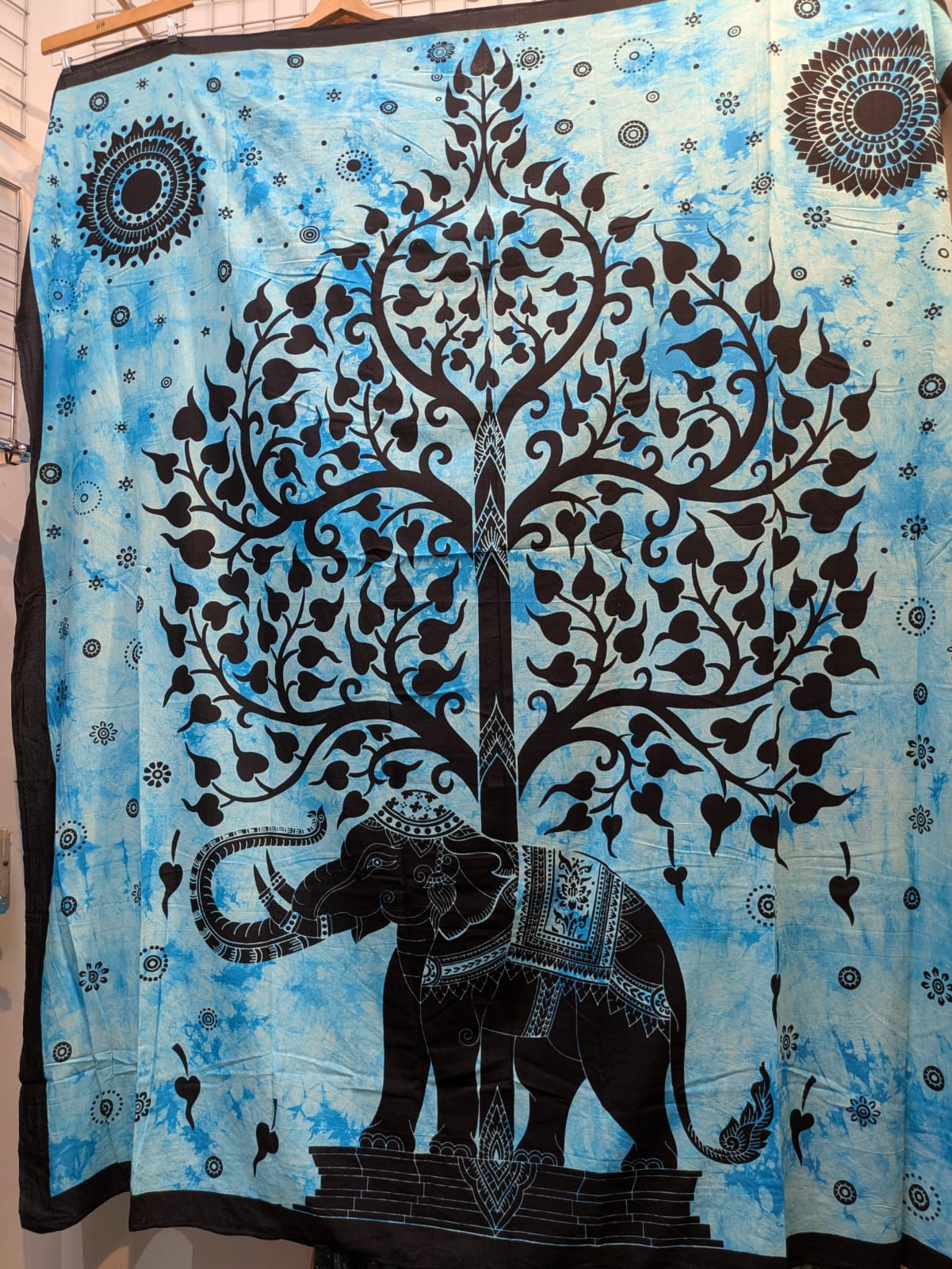 Elephant Tree Turquoise Blue Large bedspread wall hanging tapestry