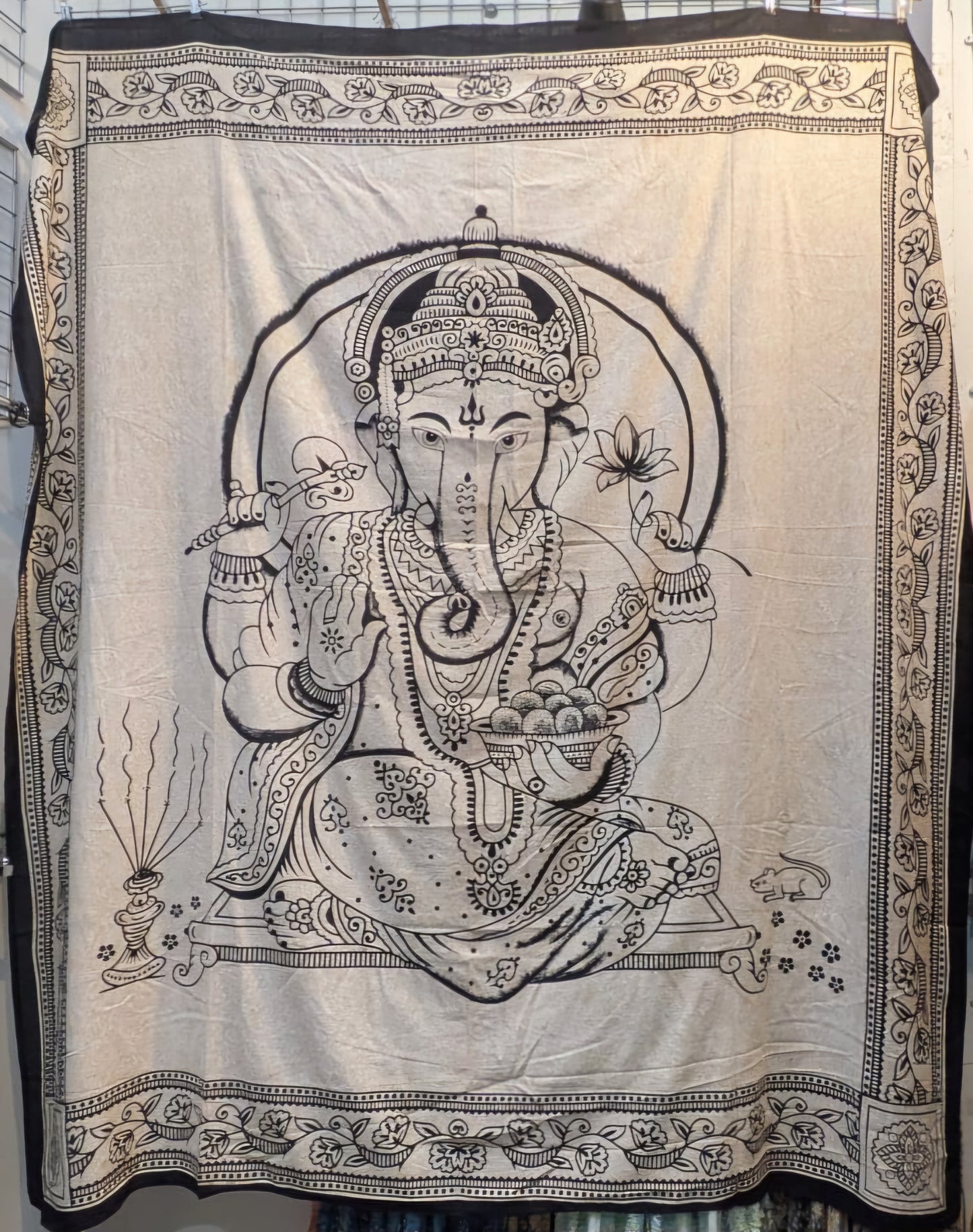 Ganesh Hindu God print white Large bedspread wall hanging tapestry