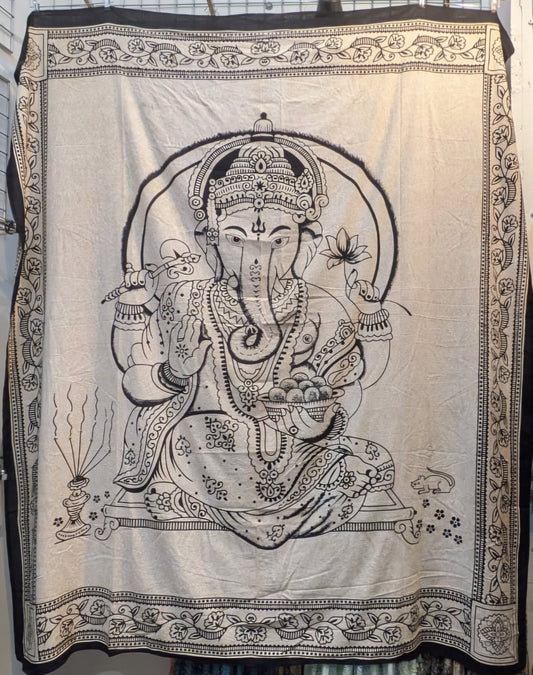 Ganesh Hindu God print white Large bedspread wall hanging tapestry