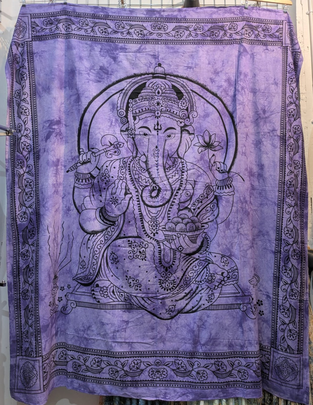 Ganesh Hindu God print purple tie dye Large bedspread wall hanging tapestry