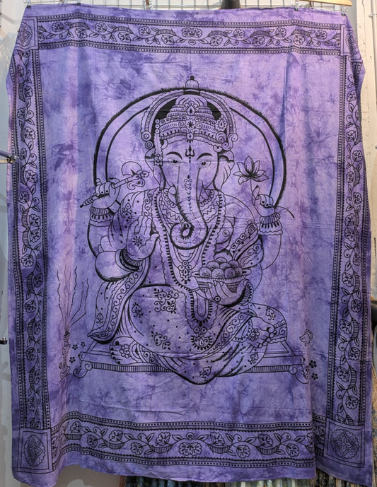 Ganesh Hindu God print purple tie dye Large bedspread wall hanging tapestry