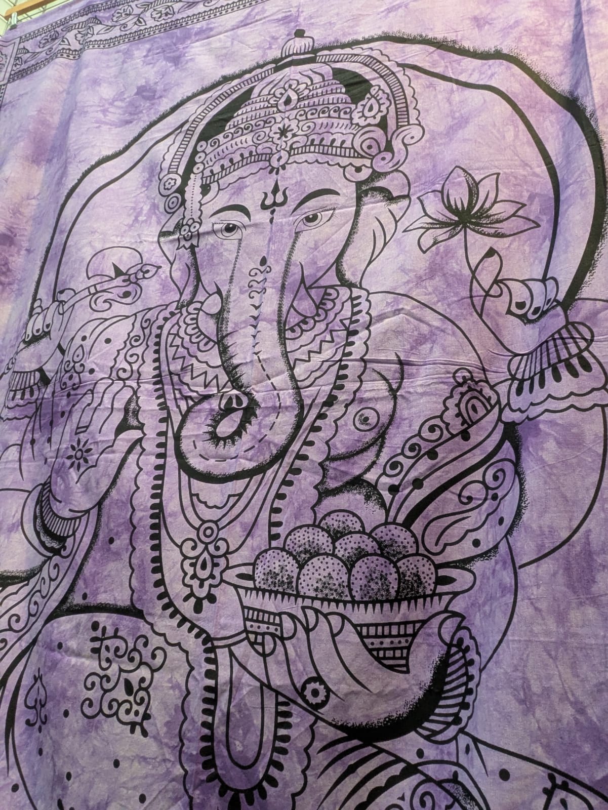 Ganesh Hindu God print purple tie dye Large bedspread wall hanging tapestry