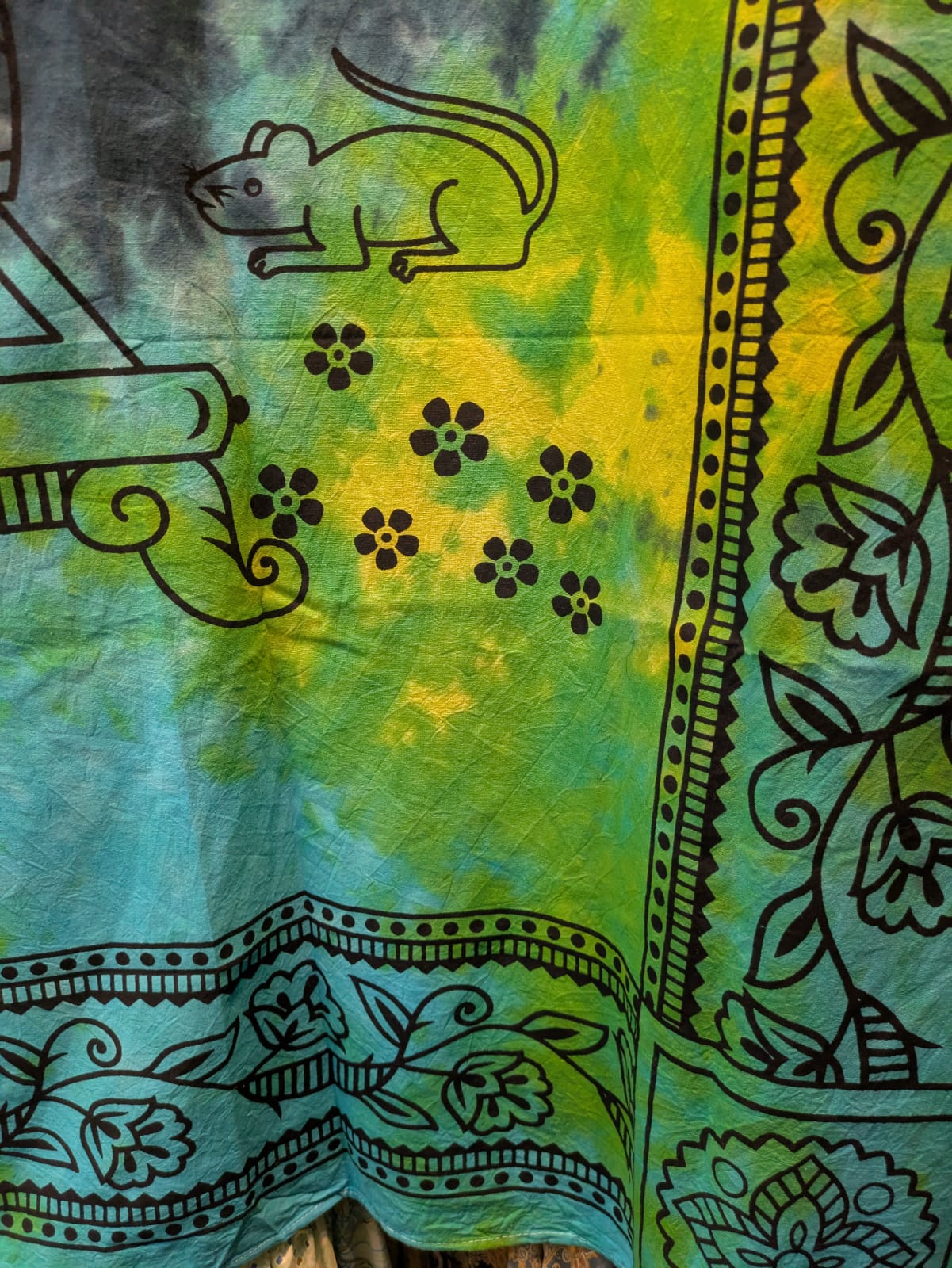 Ganesh Hindu God print Aqua tie dye Large bedspread wall hanging tapestry