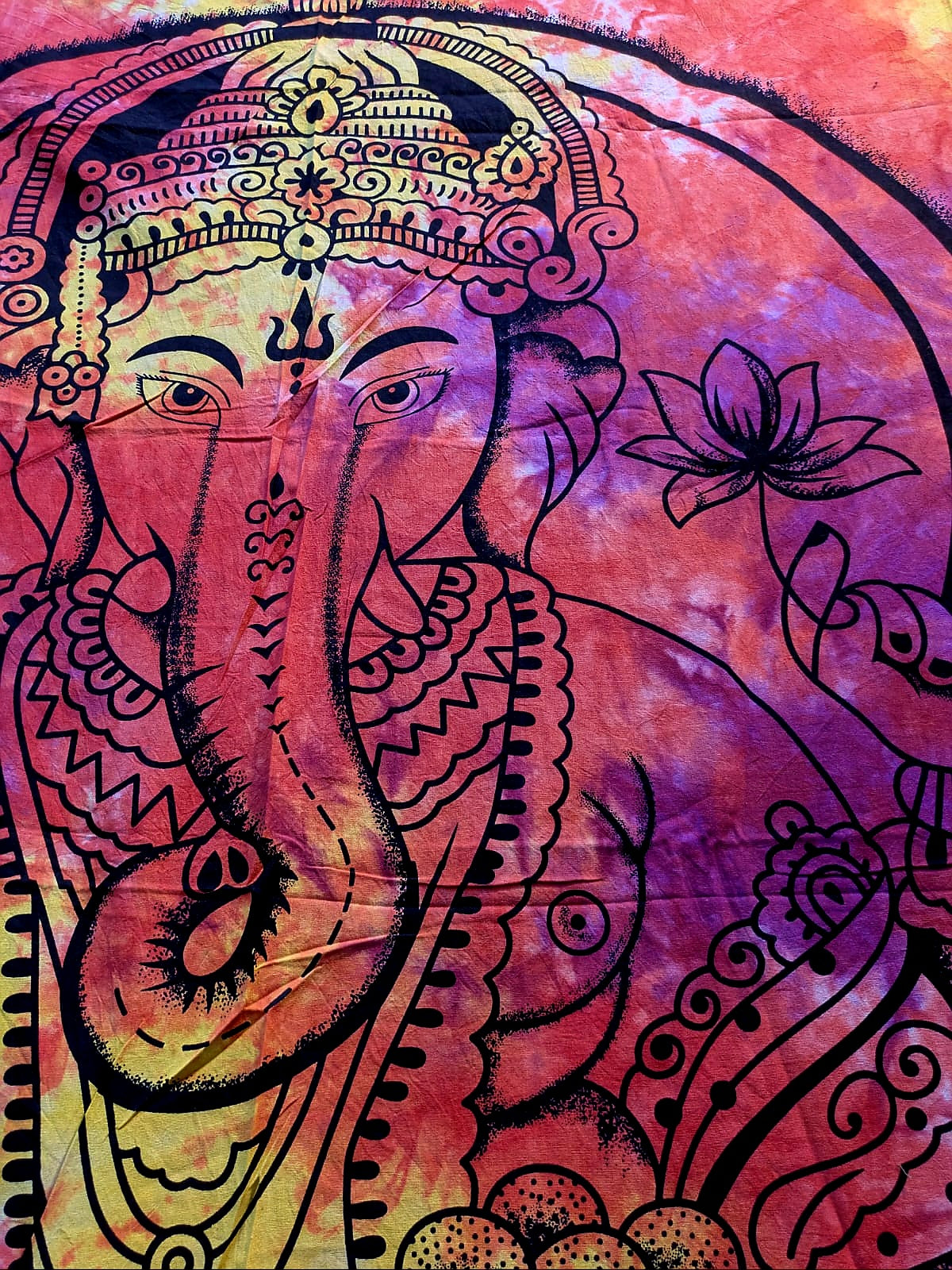 Ganesh Hindu God print Sunset tie dye Large bedspread wall hanging tapestry