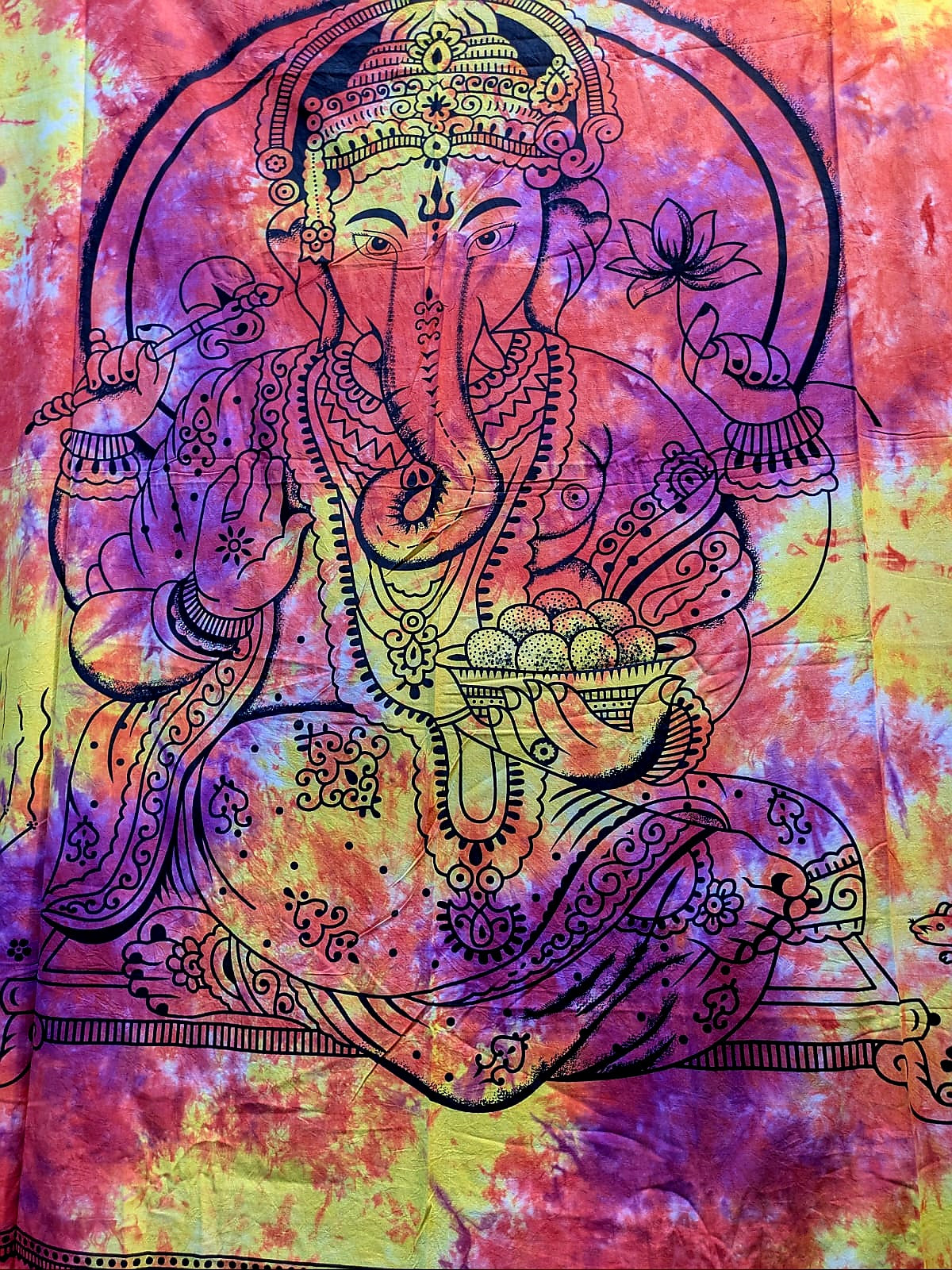 Ganesh Hindu God print Sunset tie dye Large bedspread wall hanging tapestry