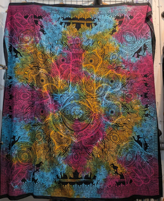 Hamsa Hand evil eye Rainbow tie dye Large bedspread wall hanging tapestry