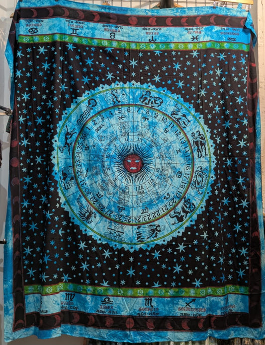 Zodiac blue turquoise Large bedspread wall hanging tapestry