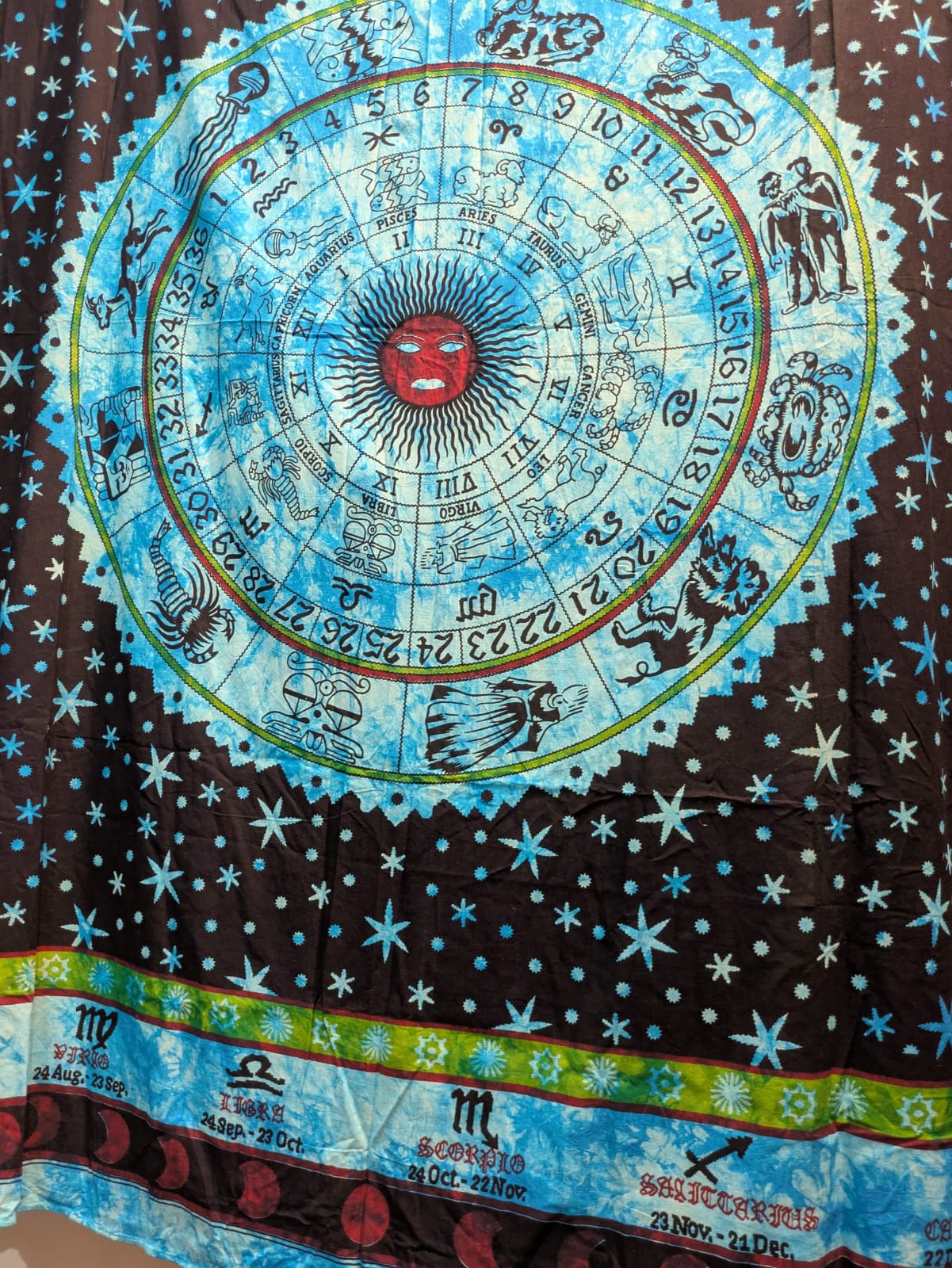 Zodiac blue turquoise Large bedspread wall hanging tapestry
