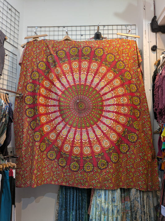 Peacock Mandala Red Orange Large bedspread wall hanging tapestry