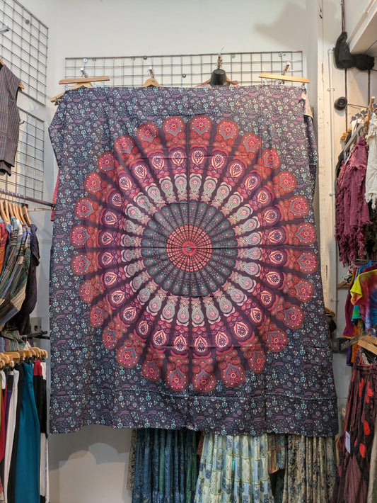 Peacock Mandala Purple Red Pink Large bedspread wall hanging tapestry
