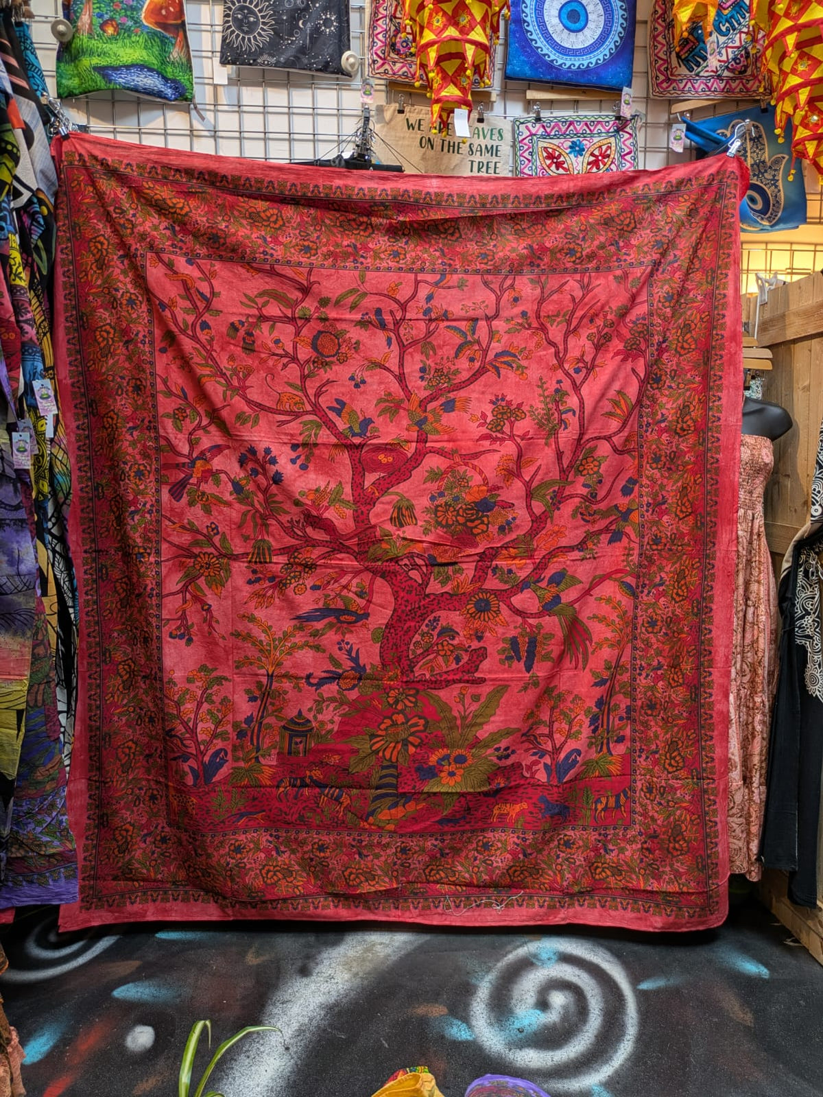 Tree Of Life Multicolour painted Traditional Large double bedspread wall hanging tapestry 210cm x 240cm