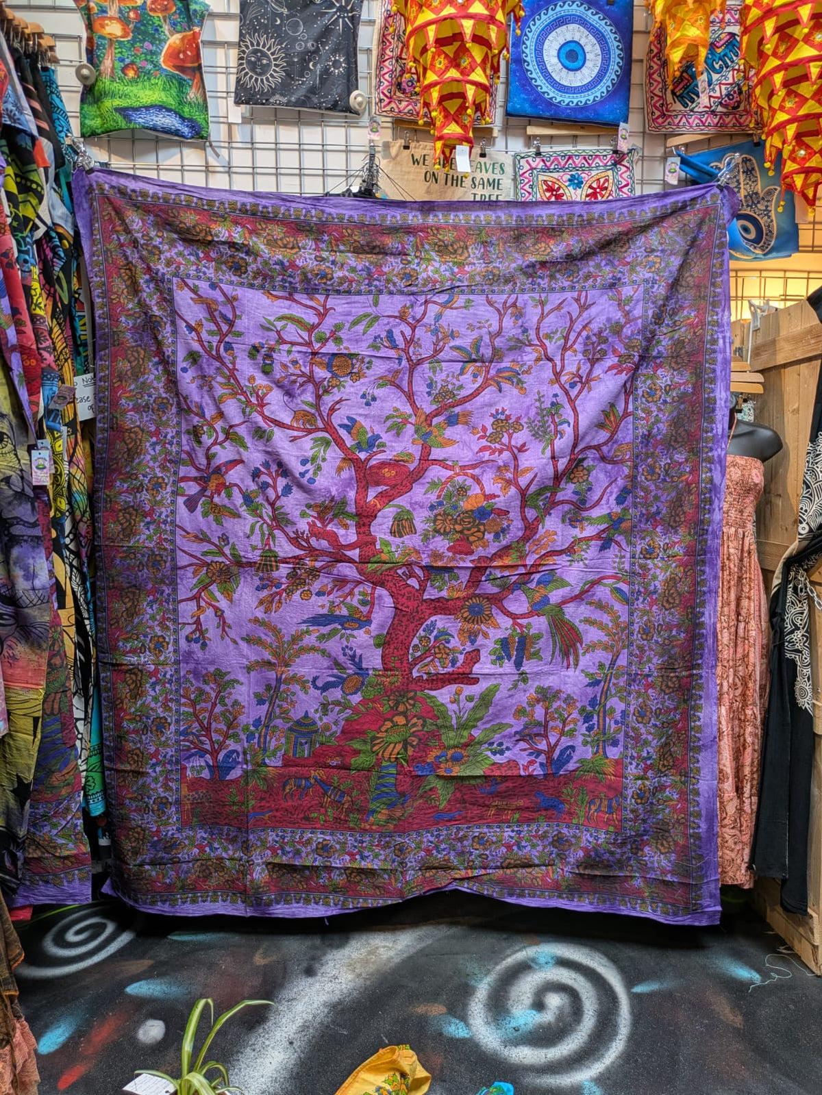 Tree Of Life Multicolour painted Traditional Large double bedspread wall hanging tapestry 210cm x 240cm
