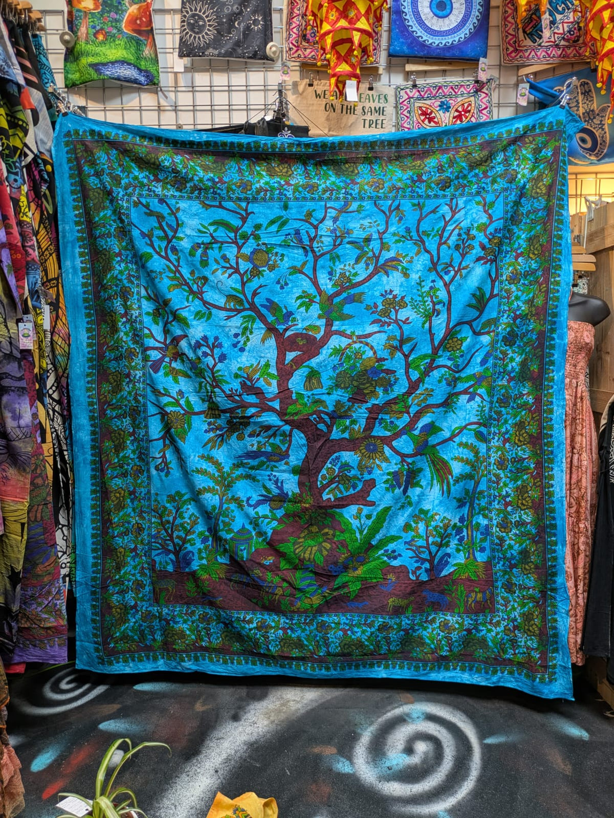 Tree Of Life Multicolour painted Traditional Large double bedspread wall hanging tapestry 210cm x 240cm