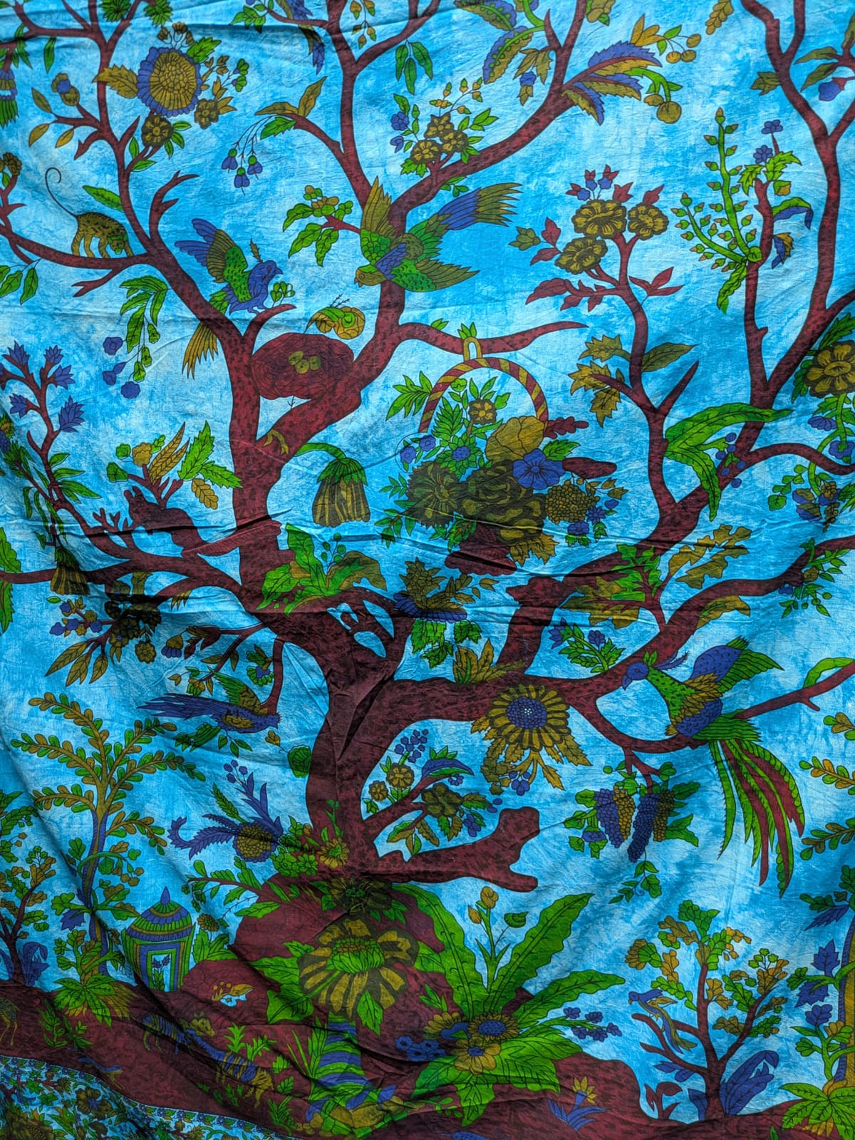 Tree Of Life Multicolour painted Traditional Large double bedspread wall hanging tapestry 210cm x 240cm
