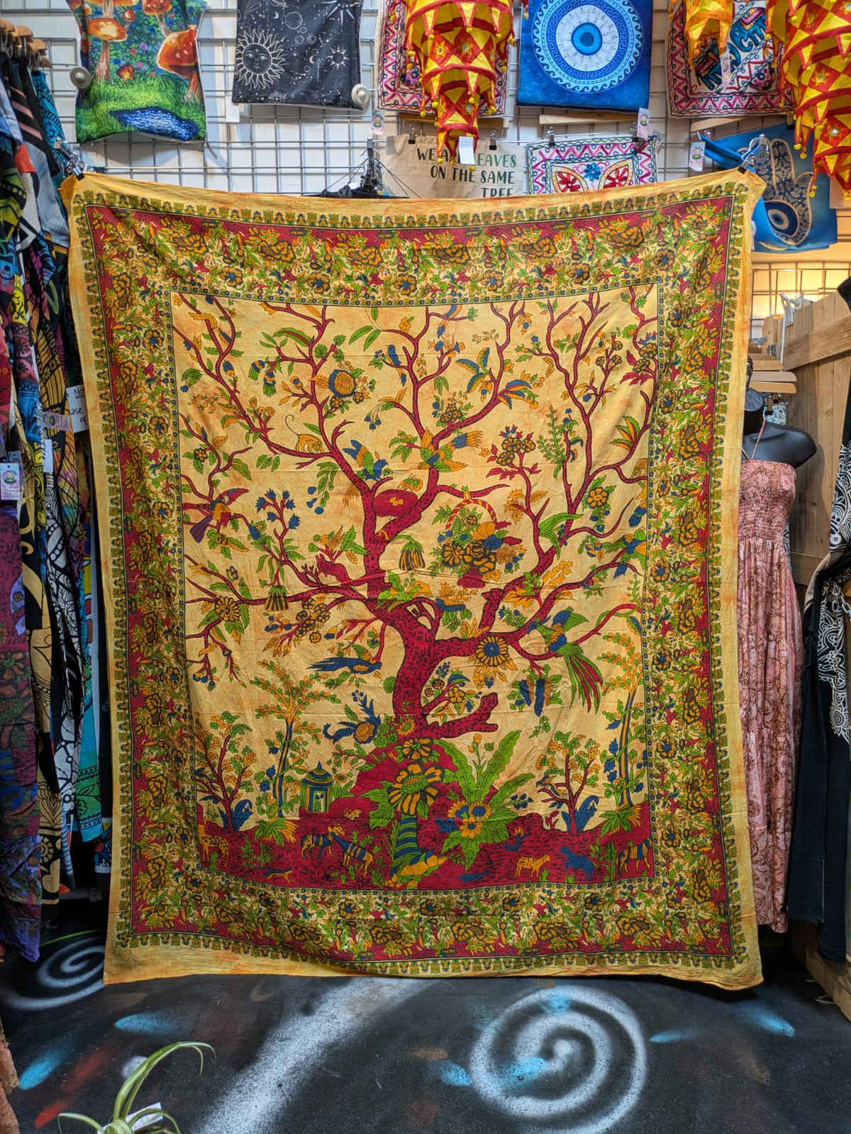 Tree Of Life Multicolour painted Traditional Large double bedspread wall hanging tapestry 210cm x 240cm