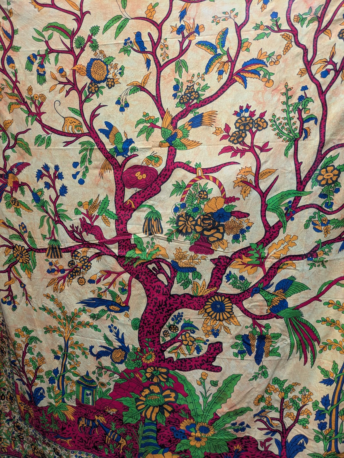 Tree Of Life Multicolour painted Traditional Large double bedspread wall hanging tapestry 210cm x 240cm