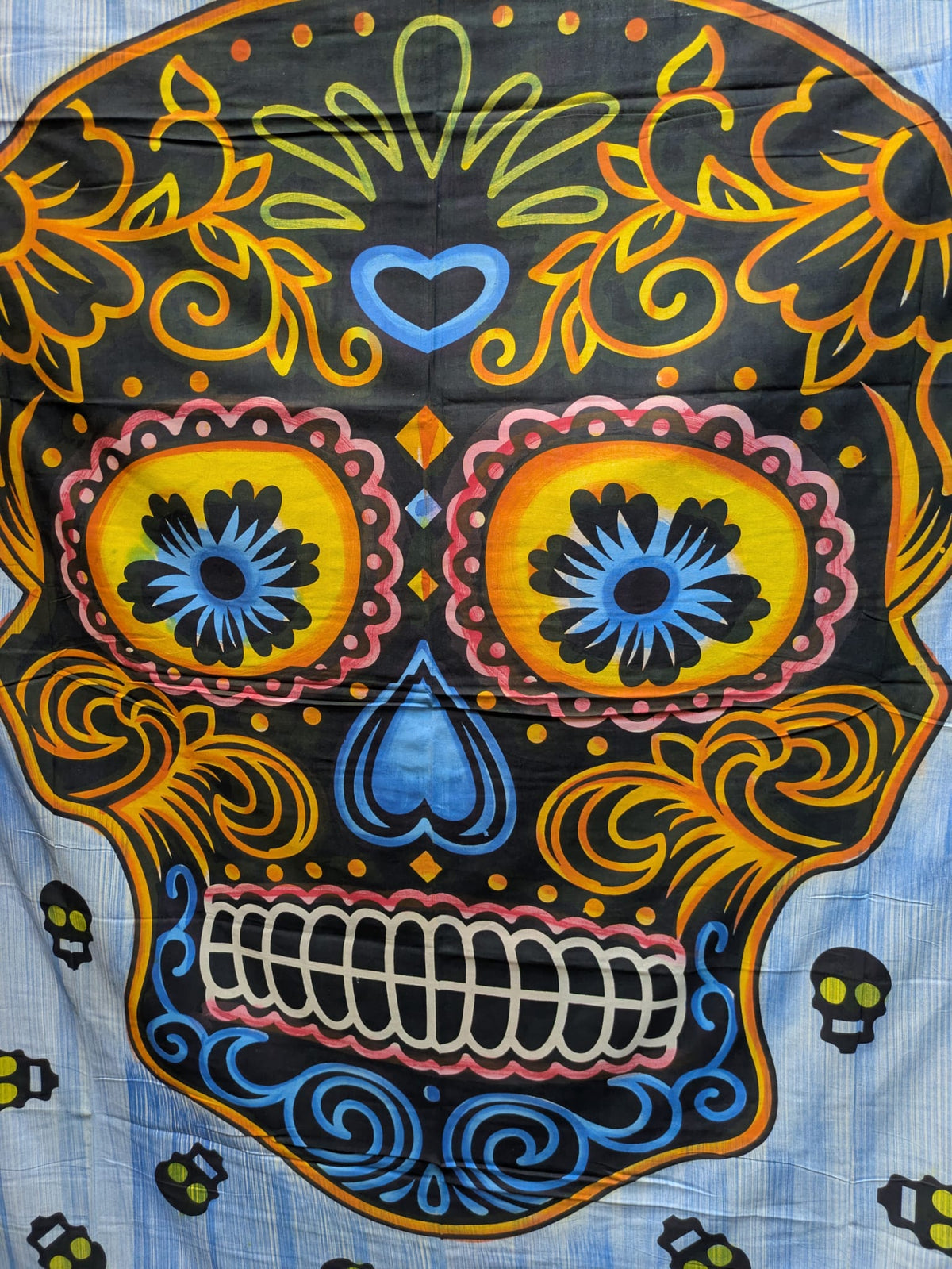 Sugar Candy Skull Day of the Dead Multicolour painted Large double bedspread wall hanging tapestry 210cm x 240cm