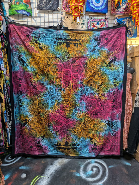 Hamsa Hand evil eye Rainbow tie dye Large bedspread wall hanging tapestry