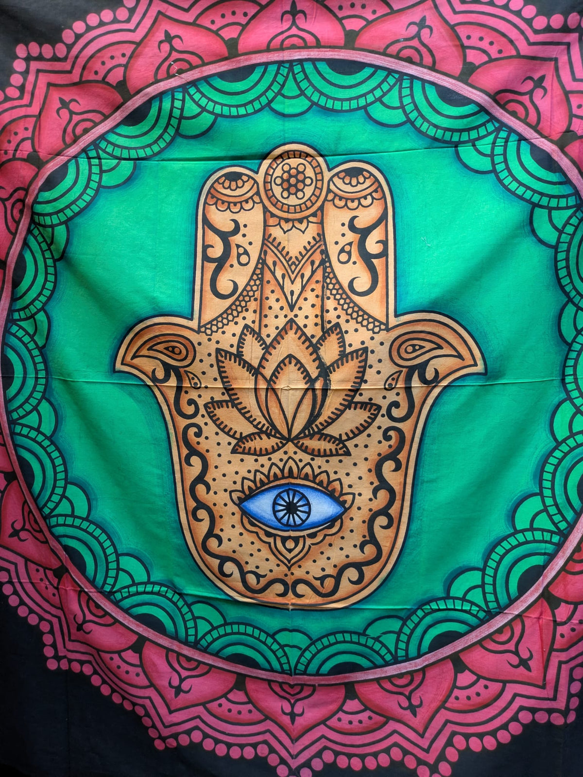 Hamsa Hand evil eye Mandala Black with Colour Large bedspread wall hanging tapestry