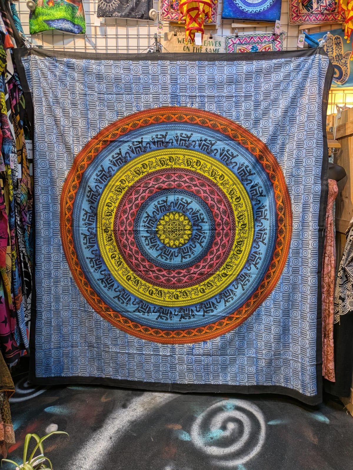 Elephant Mandala Multicolour painted spiral Large double bedspread wall hanging tapestry 210cm x 240cm