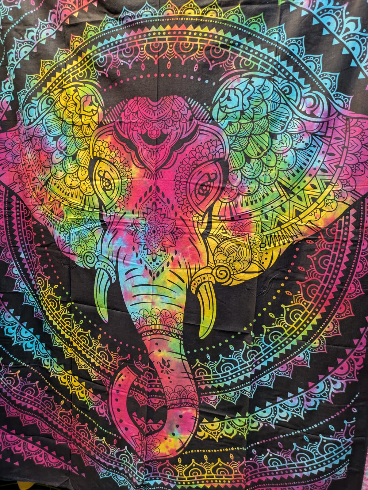Elephant Mandala Rainbow Black bedspread wall hanging tapestry Single size